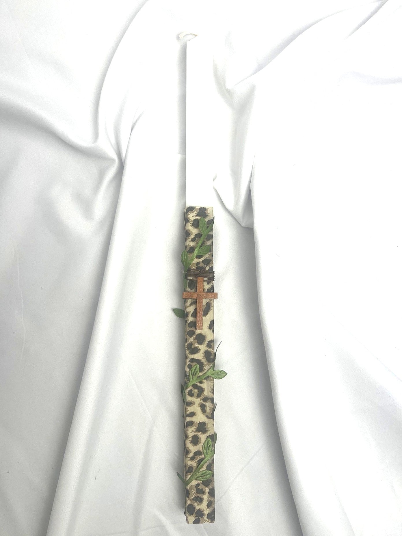 Animal Print -Cross Easter Candle Lambatha 40cm (LARGE)