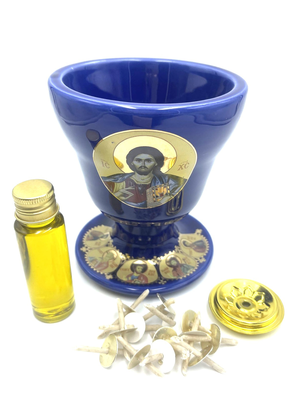 Ceramic Chalice Shaped Oil Vigil Lamp - Kandili (Royal Blue)