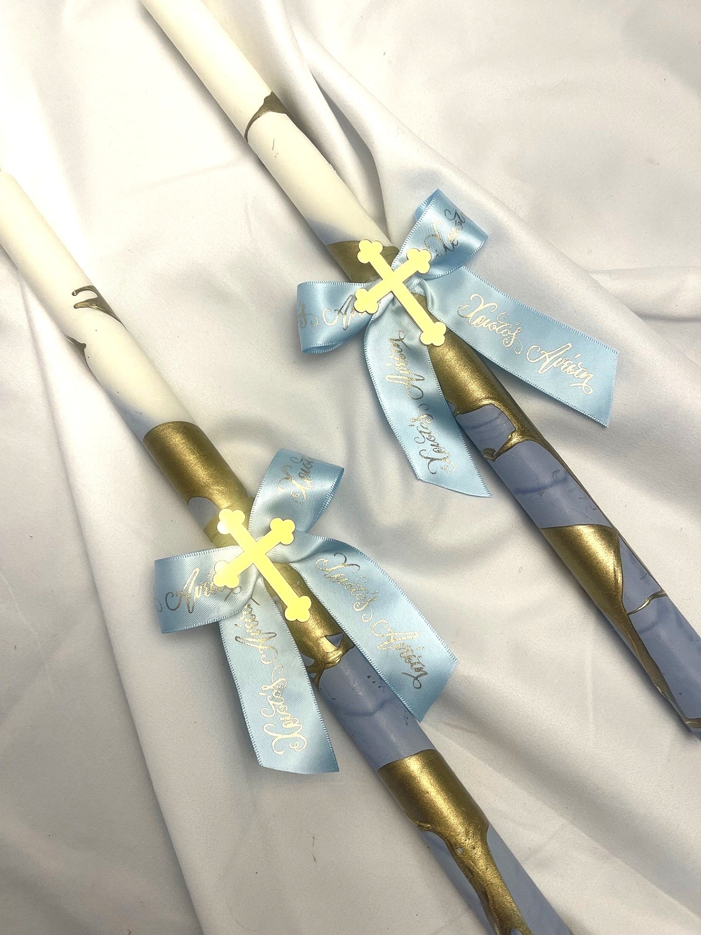 Xristos Anesti Blue Easter Candle Lambatha 40cm (LARGE)