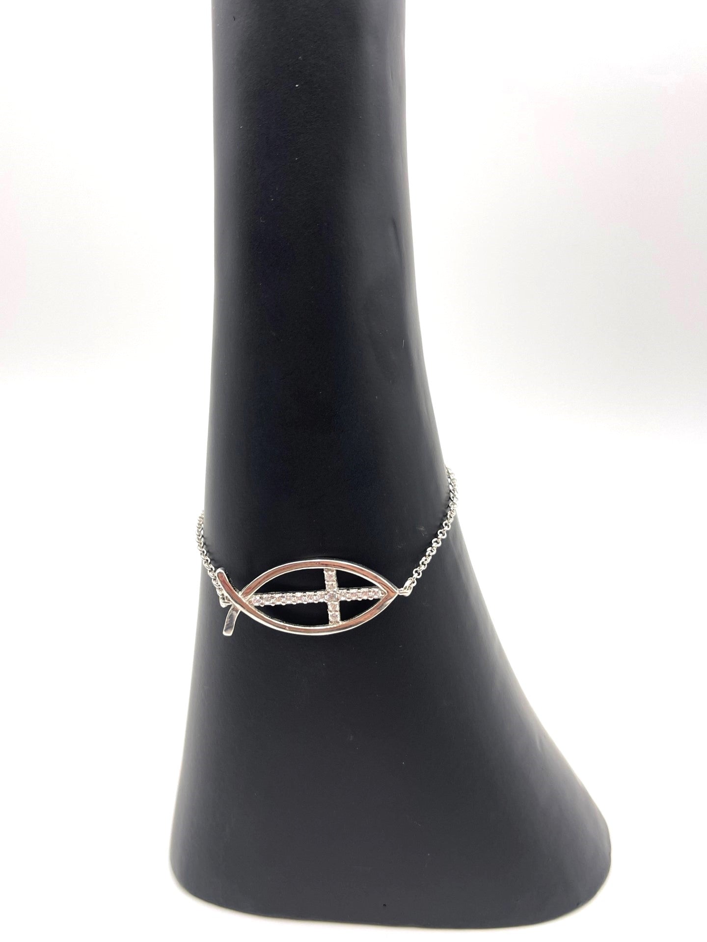 925 Sterling Silver Ichthus Cross & Fish Bracelet - Women's - Christian Jewellery - Faith - Religious