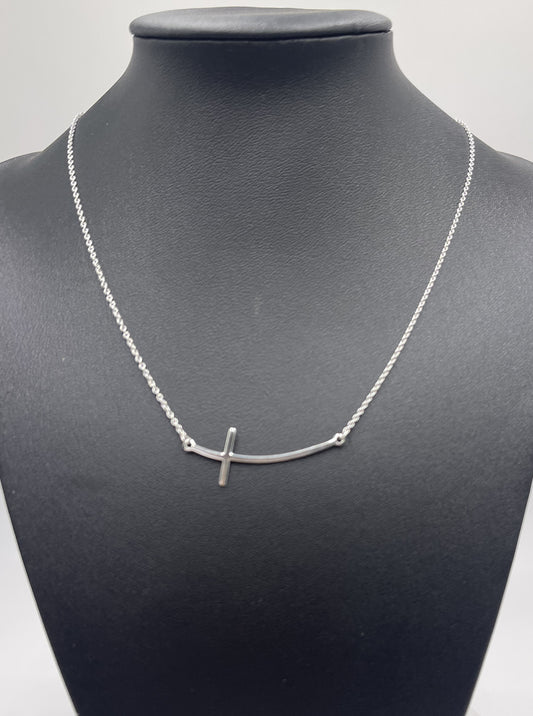 925 Sterling Silver  Side Cross Necklace - Women's - Christian Jewellery - Faith - Religious - Gift for her