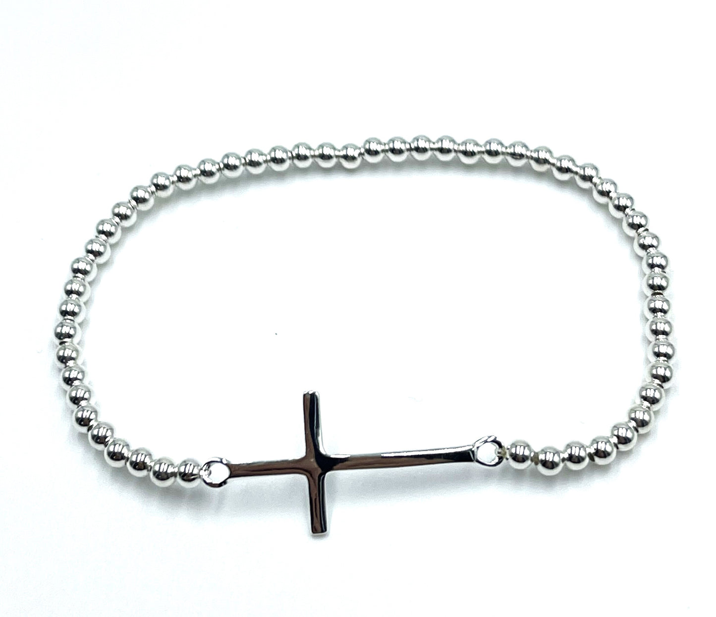 925 Sterling Silver Side Cross Beaded Bracelet - Women's - Christian Jewellery - Faith  - Religious - Gift for her