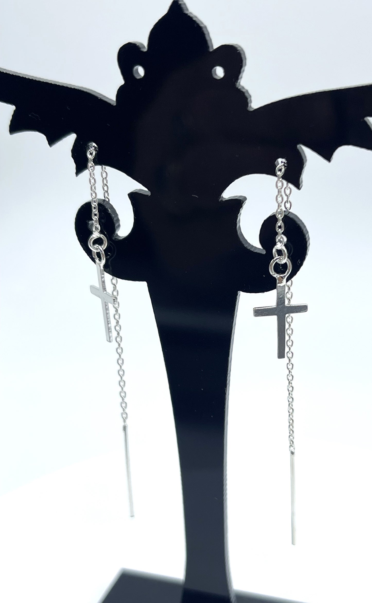 925 Sterling Silver Small Cross Threader Earrings - Women's - Christian Jewellery - Faith - Religious - Gift for her