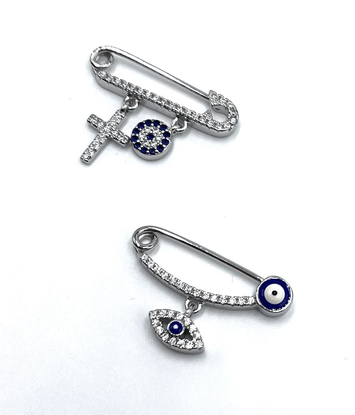 925 Sterling Silver Evil Eye / Cross Baby Protection Pin (2 Styles) Children's - Baby - Protection