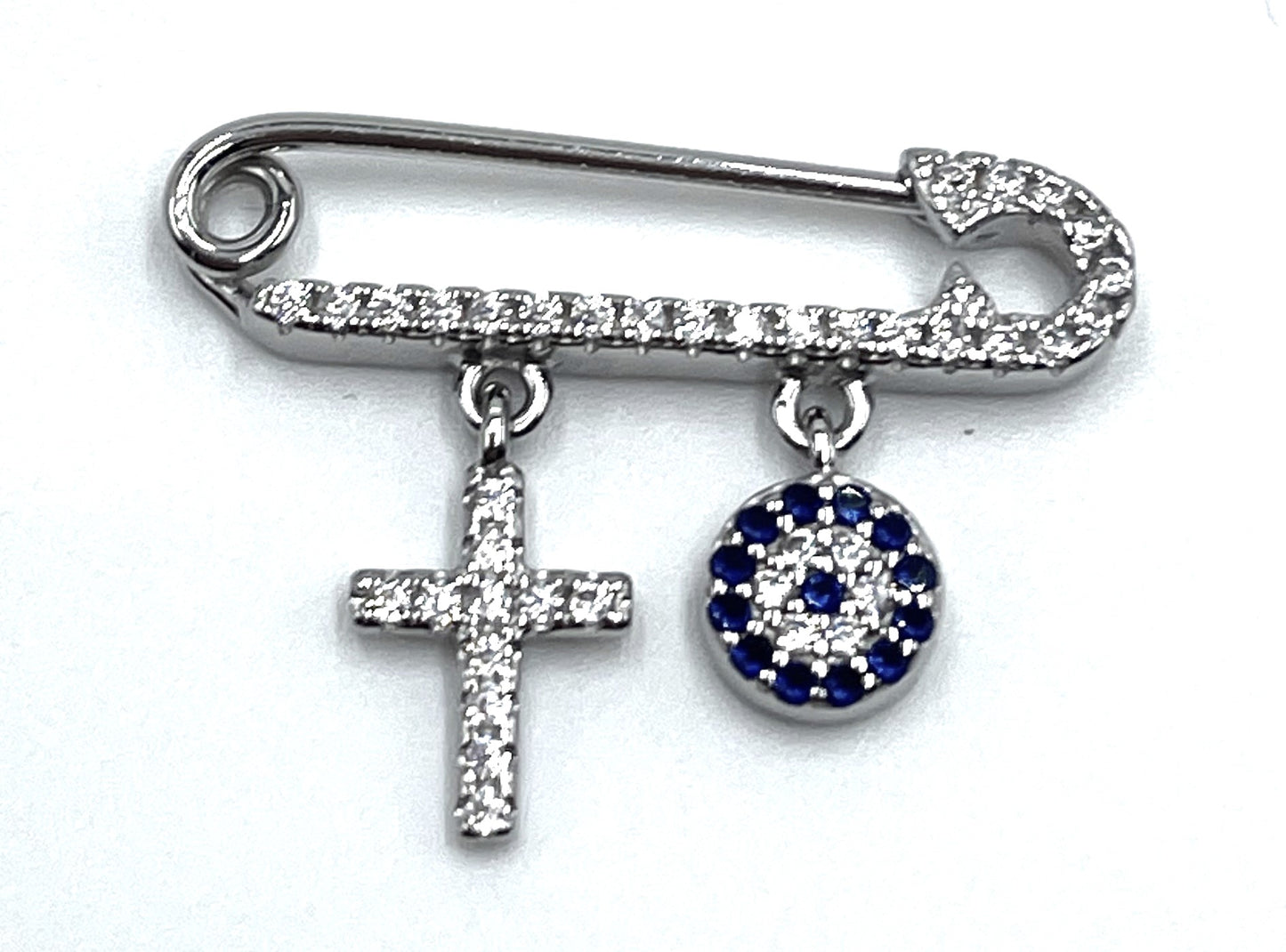925 Sterling Silver Evil Eye / Cross Baby Protection Pin (2 Styles) Children's - Baby - Protection