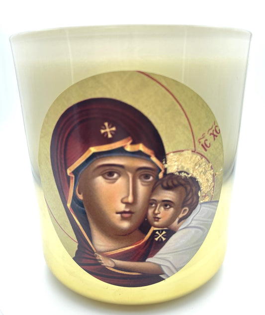 Jesus and Virgin Mary (Theotokos)  Byzantine Candle - Livani / Frankincense Fragrance