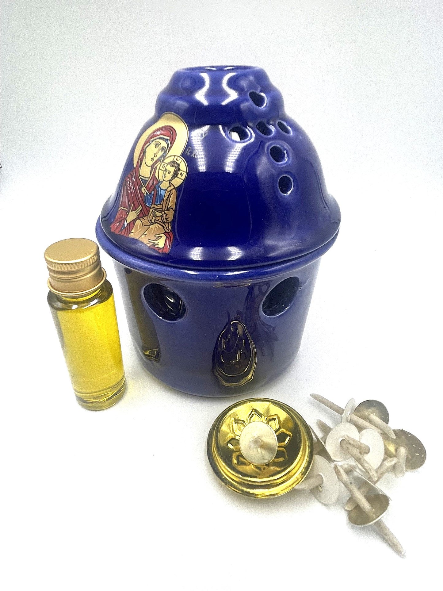 Ceramic Vigil Covered Lamp - Virgin Mary (Various Colours)