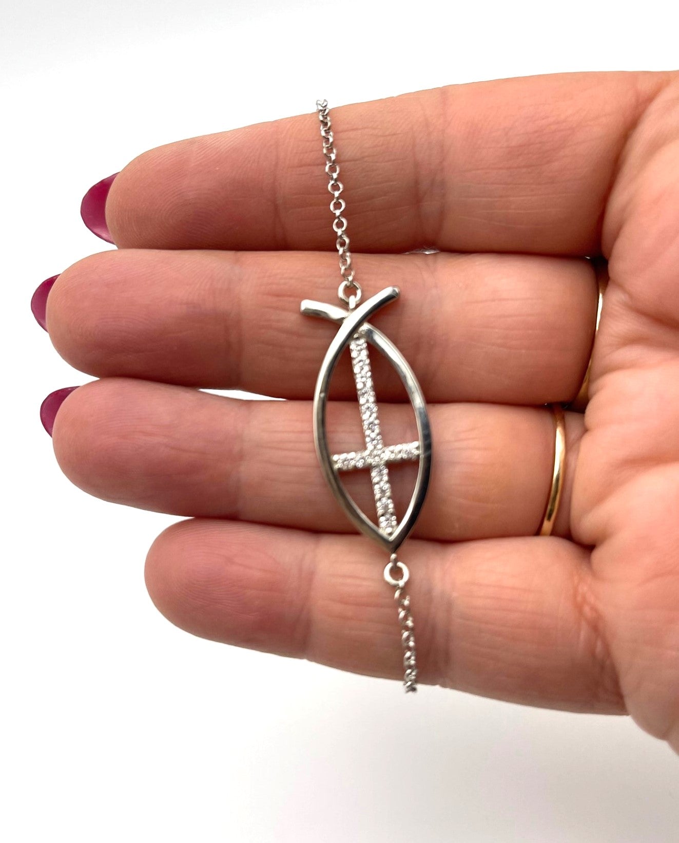 925 Sterling Silver Ichthus Cross & Fish Bracelet - Women's - Christian Jewellery - Faith - Religious