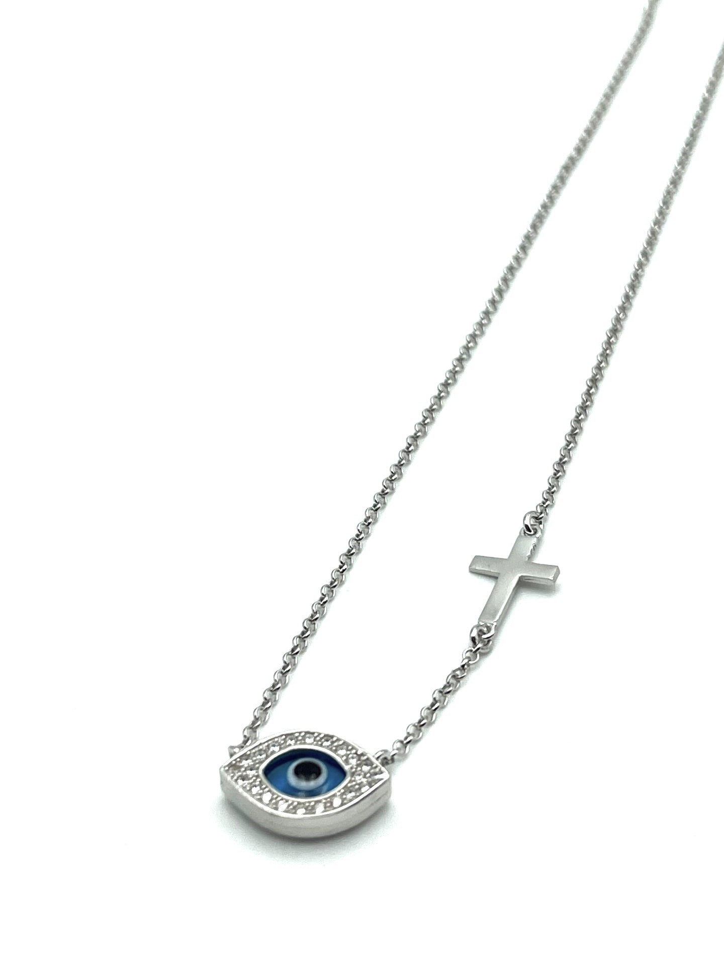 925 Sterling Silver Evil Eye/Cross Necklace - Christian Jewellery - Faith - Protection