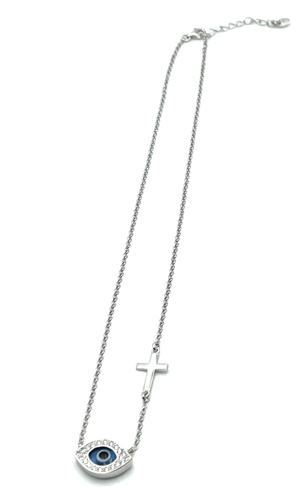 925 Sterling Silver Evil Eye/Cross Necklace - Christian Jewellery - Faith - Protection