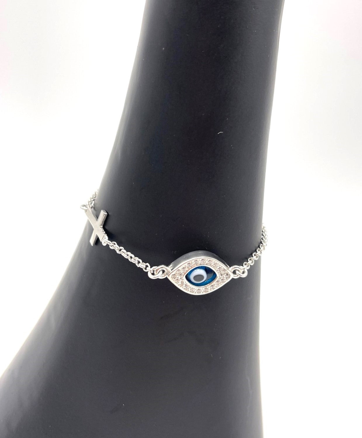 925 Sterling Silver Evil Eye / Cross Bracelet - Women's - Christian Jewellery - Faith - Religious - Gift for her