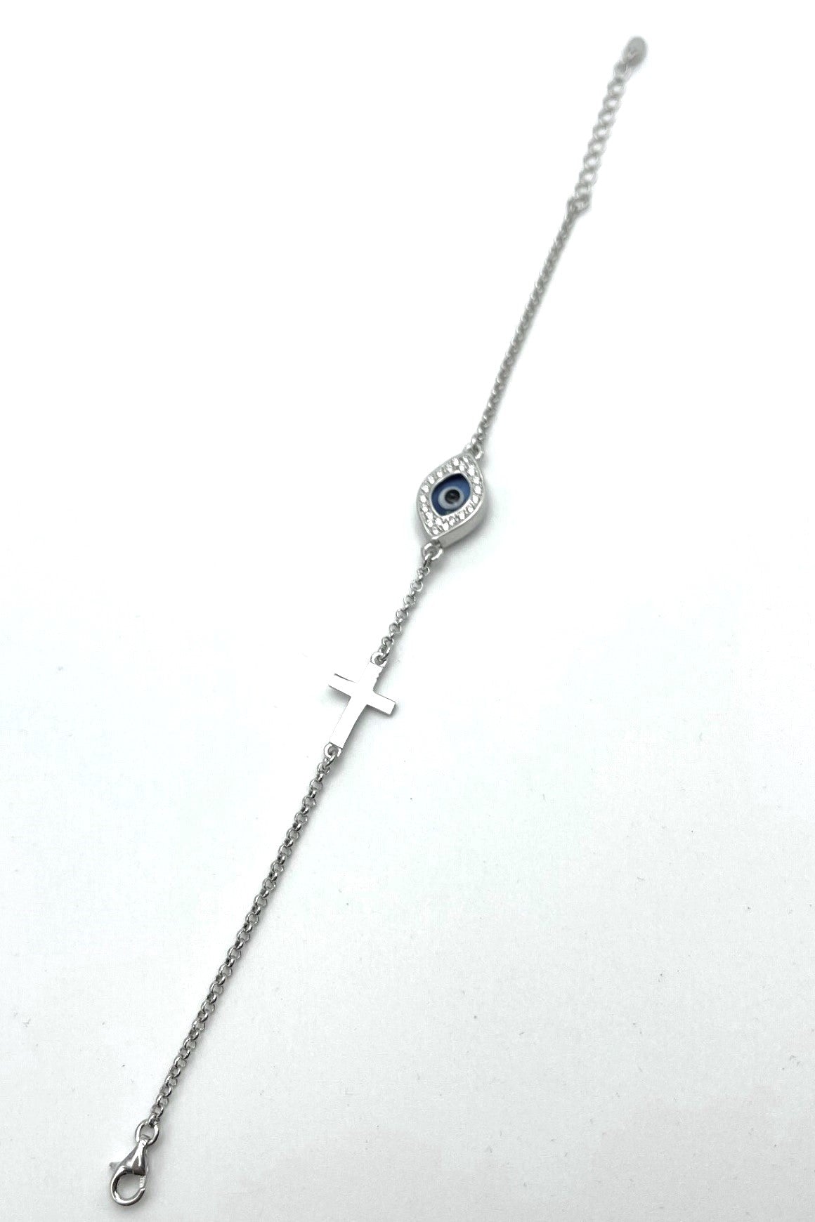 925 Sterling Silver Evil Eye / Cross Bracelet - Women's - Christian Jewellery - Faith - Religious - Gift for her