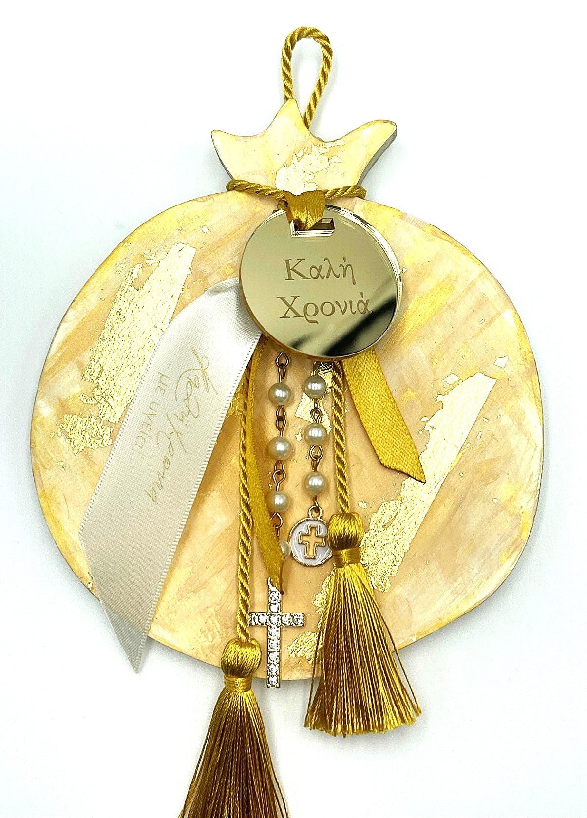 Pomegranate Good Luck (Gouri) Wall Plaque - White/Gold