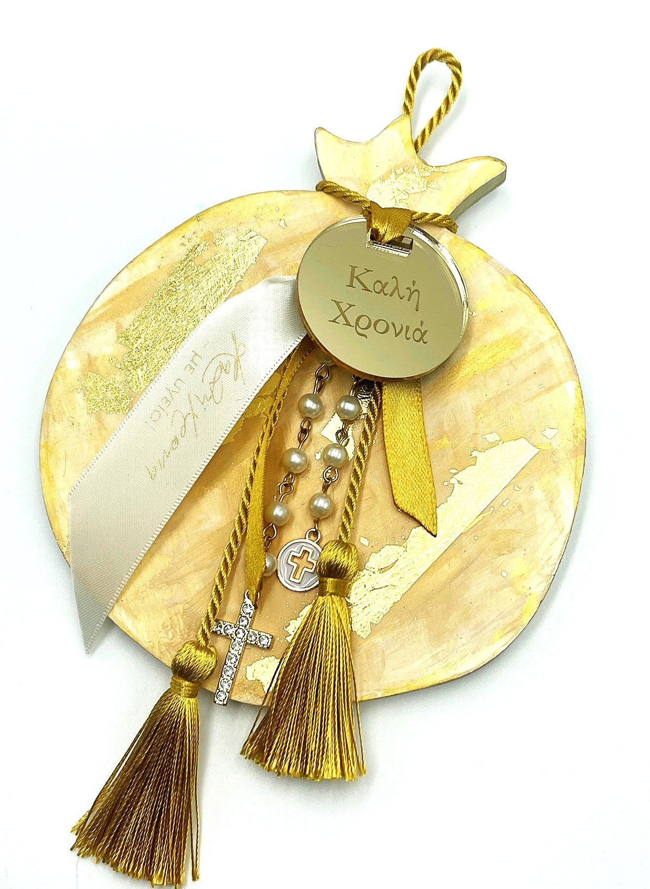 Pomegranate Good Luck (Gouri) Wall Plaque - White/Gold