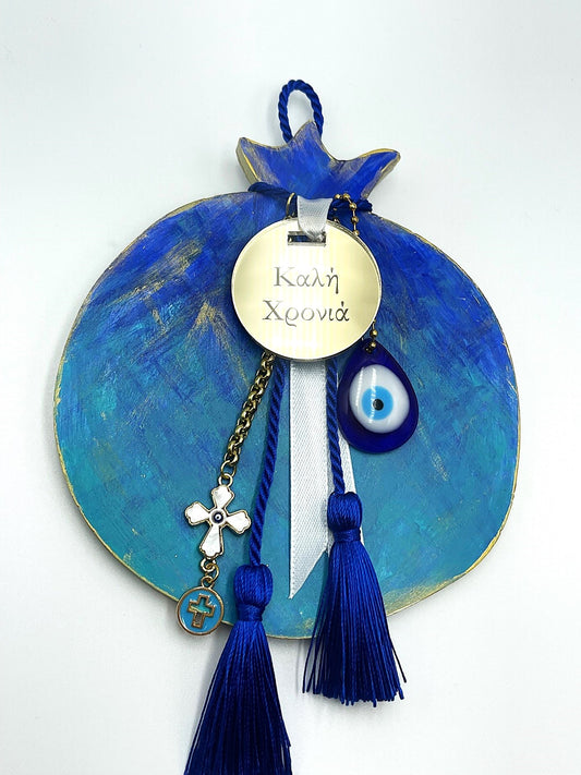 Pomegranate Good Luck (Gouri) Wall Plaque - Blue