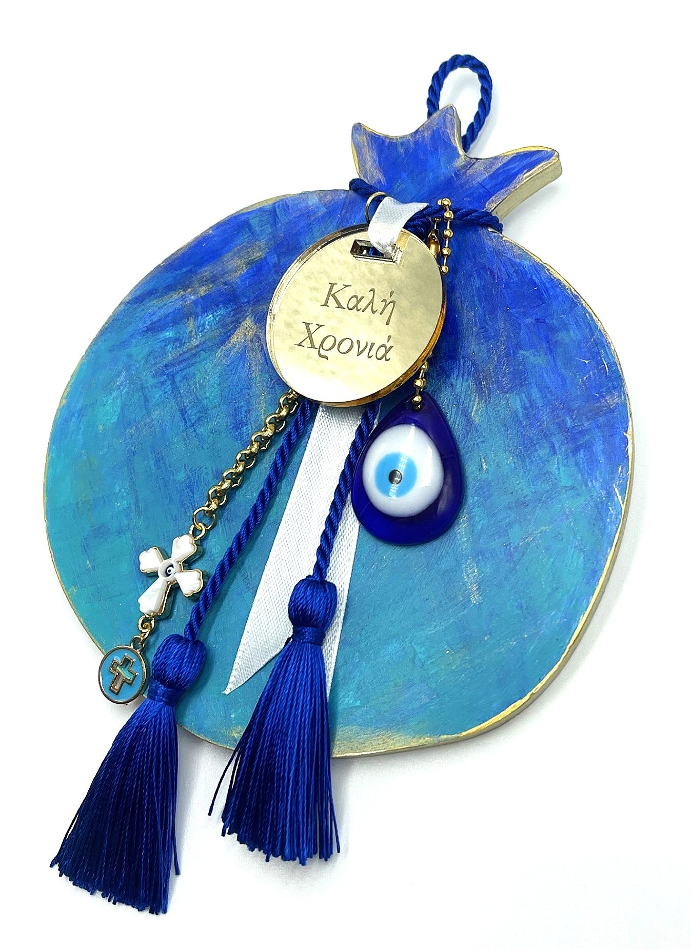 Pomegranate Good Luck (Gouri) Wall Plaque - Blue