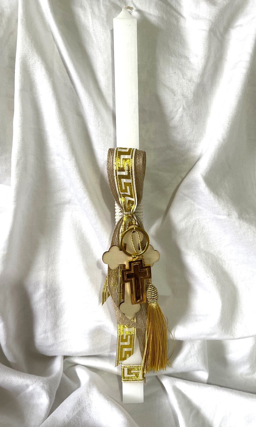 Grecian Cross (Gold) Square Lambatha Orthodox Square Easter Candle 40cm (LARGE)
