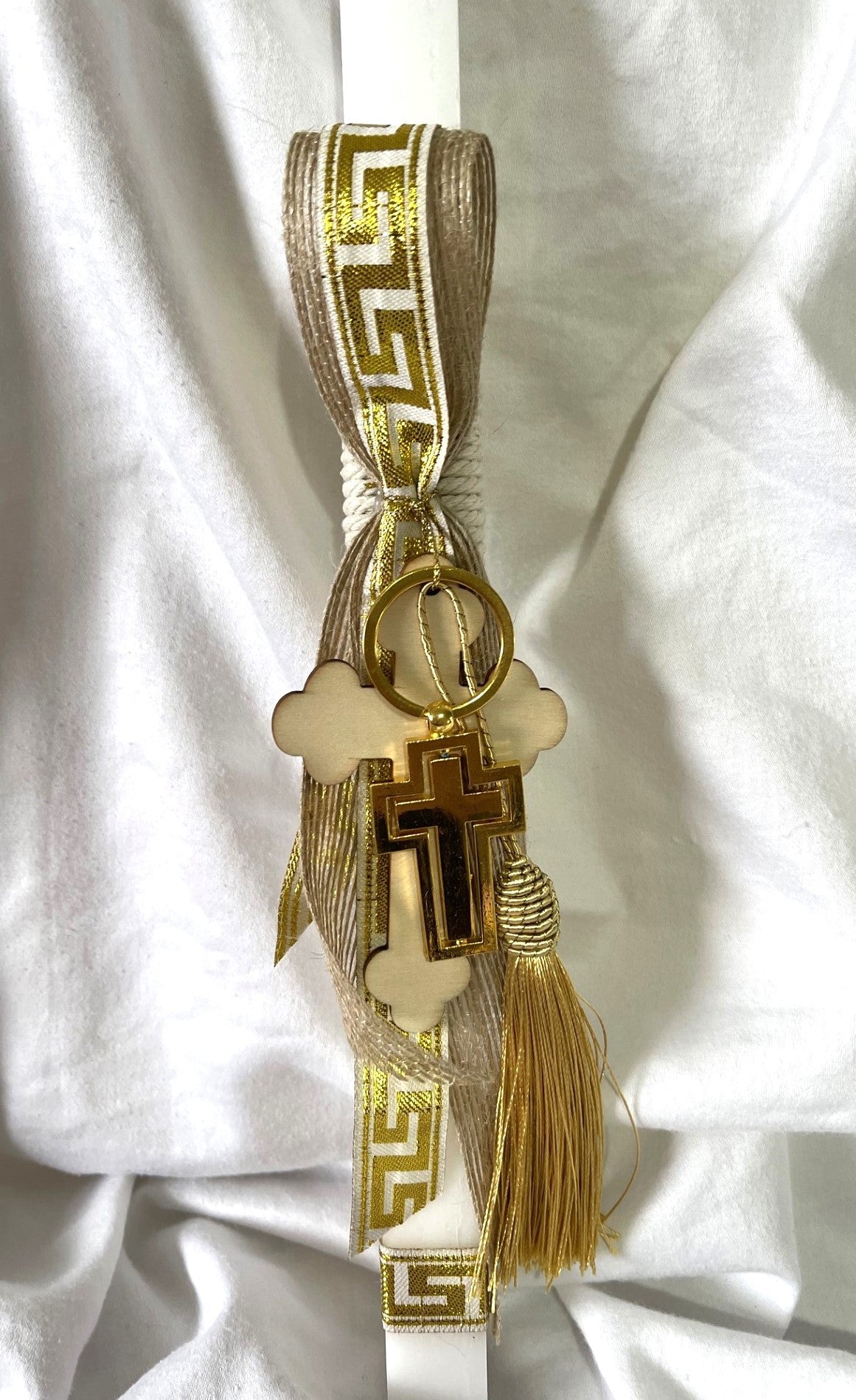 Grecian Cross (Gold) Square Lambatha Orthodox Square Easter Candle 40cm (LARGE)