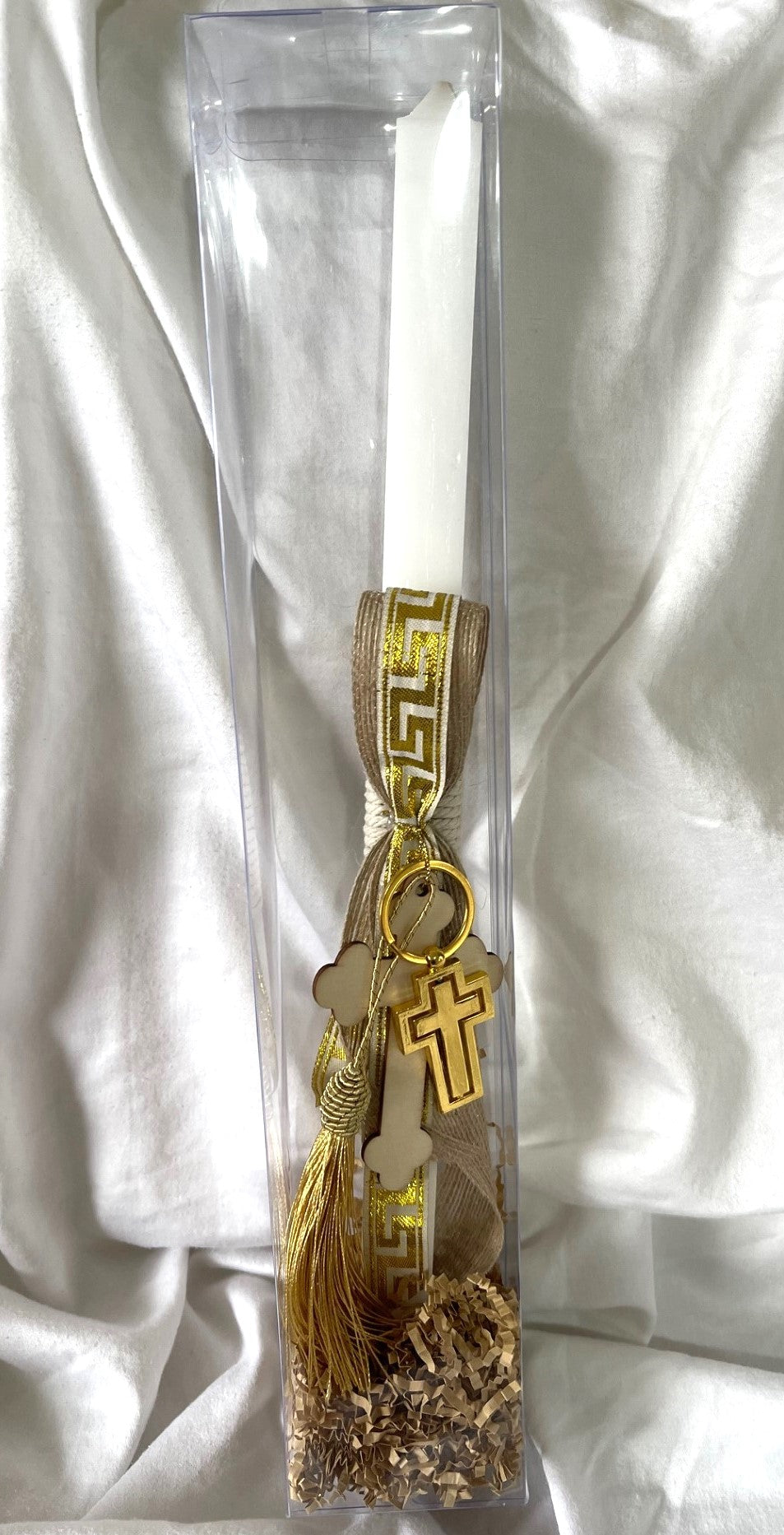 Grecian Cross (Gold) Square Lambatha Orthodox Square Easter Candle 40cm (LARGE)