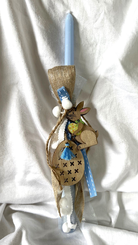 Wood Bunny (Blue) Easter Candle - Palm Sunday / Lambatha 30cm (MEDIUM)