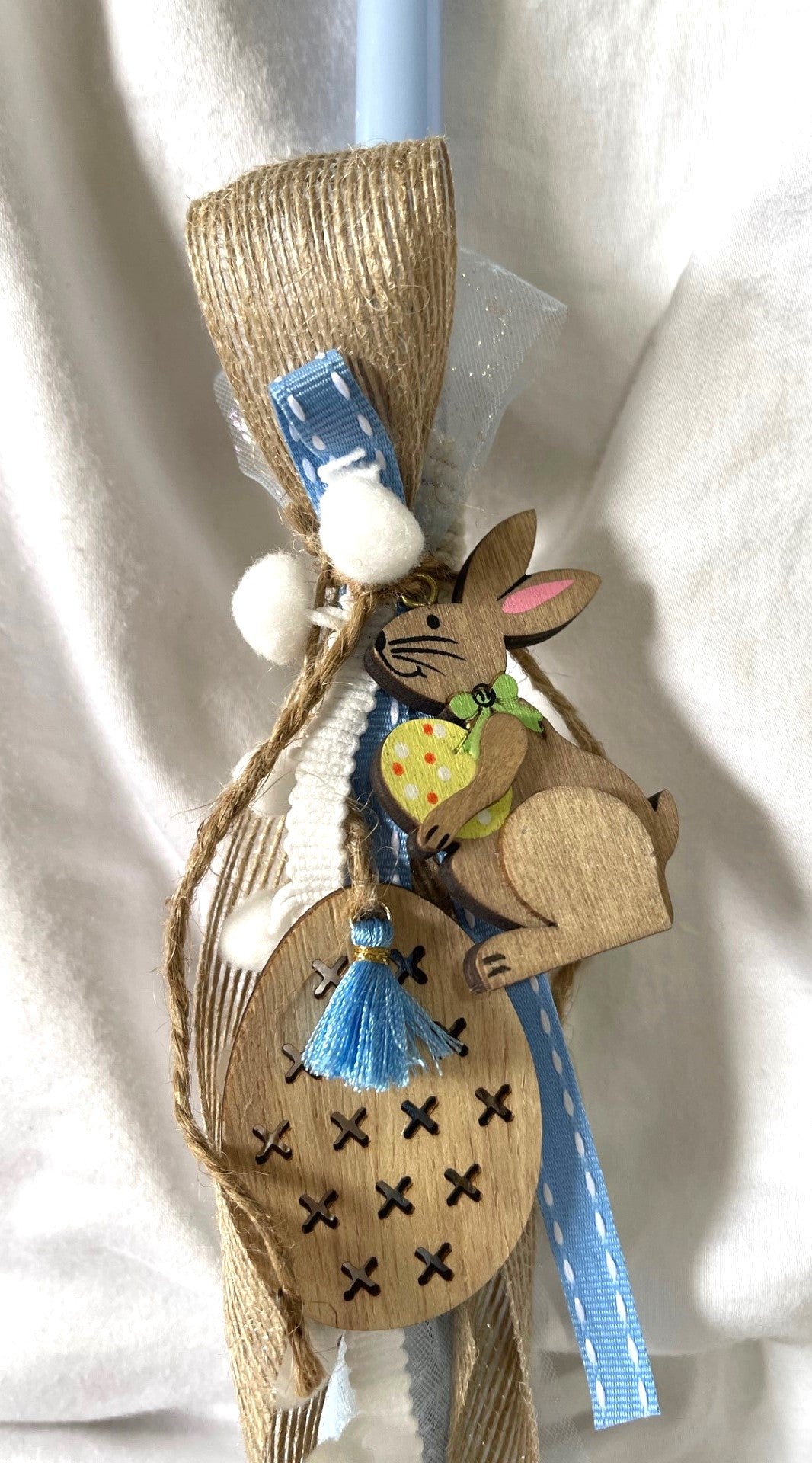 Wood Bunny (Blue) Easter Candle - Palm Sunday / Lambatha 30cm (MEDIUM)
