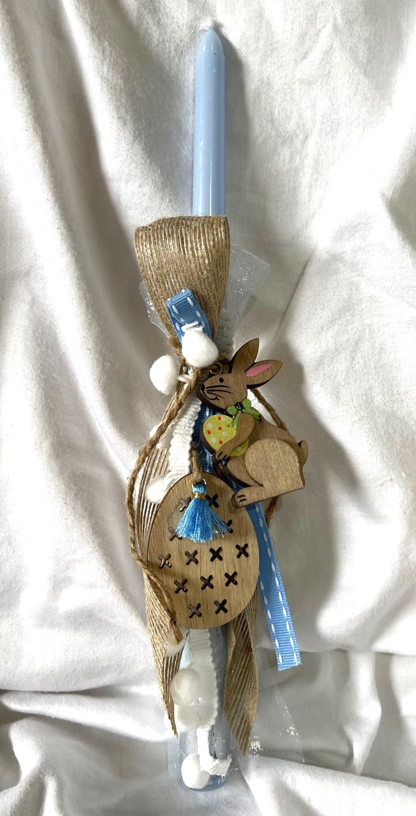 Wood Bunny (Blue) Easter Candle - Palm Sunday / Lambatha 30cm (MEDIUM)