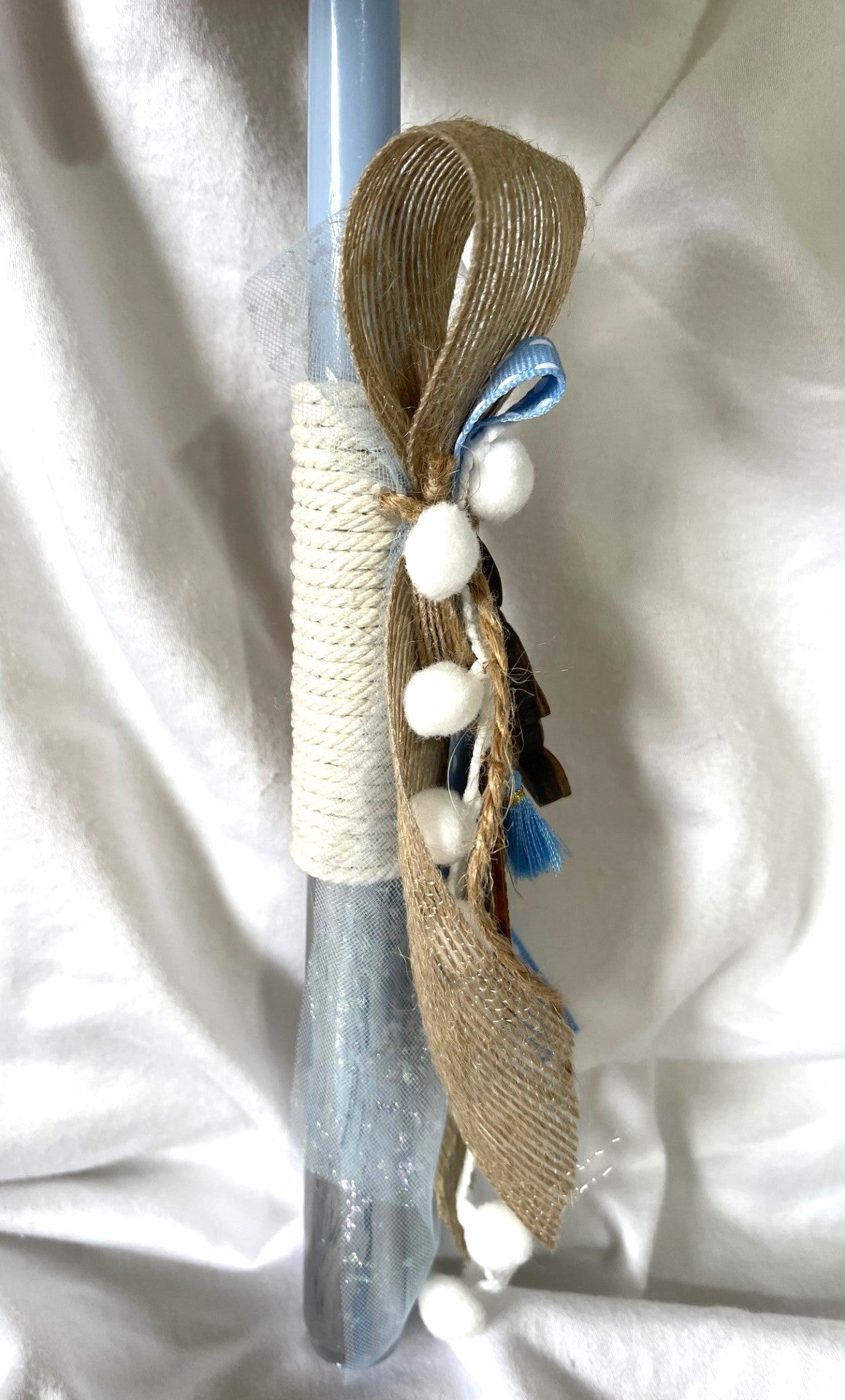 Wood Bunny (Blue) Easter Candle - Palm Sunday / Lambatha 30cm (MEDIUM)