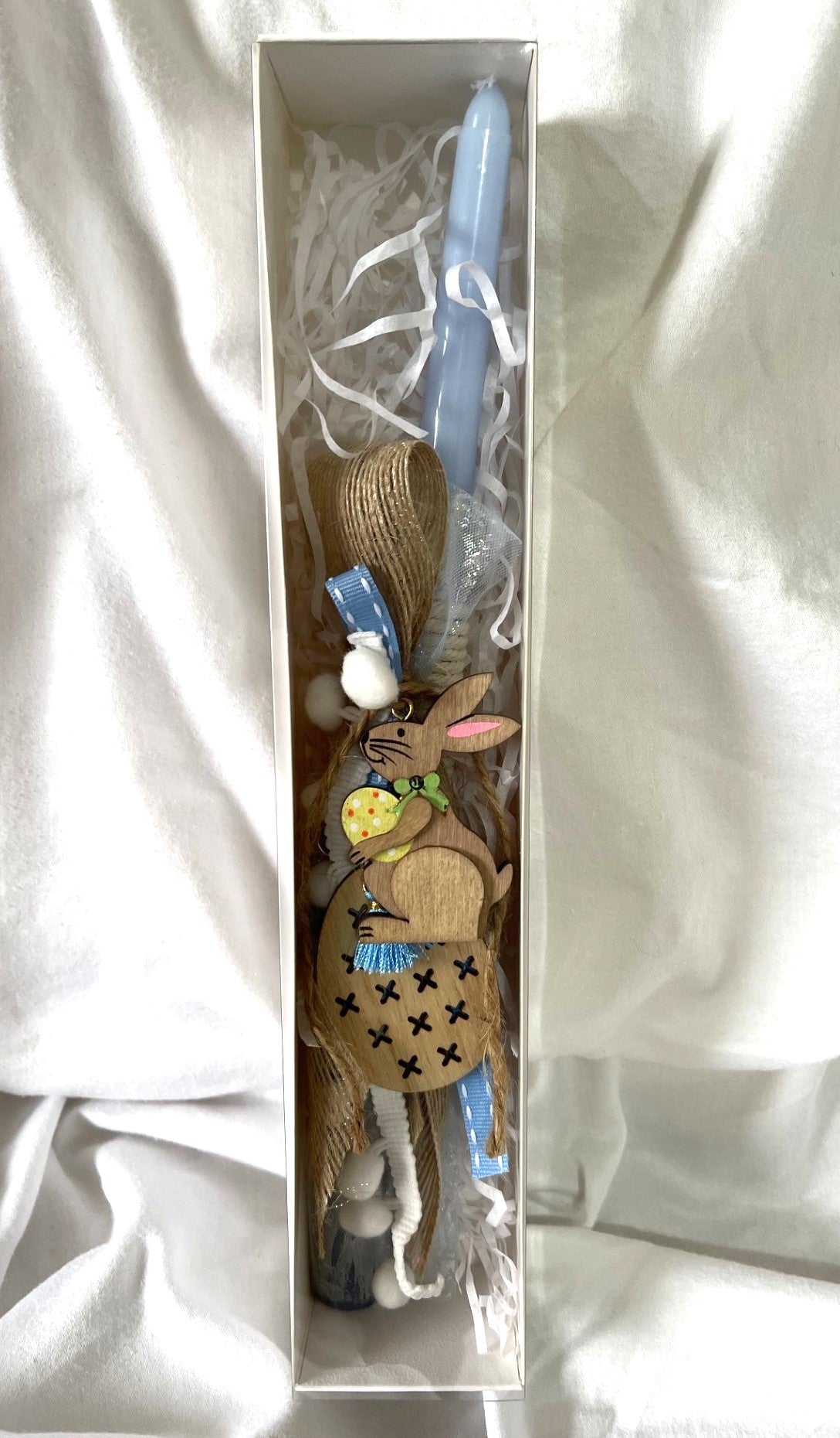 Wood Bunny (Blue) Easter Candle - Palm Sunday / Lambatha 30cm (MEDIUM)