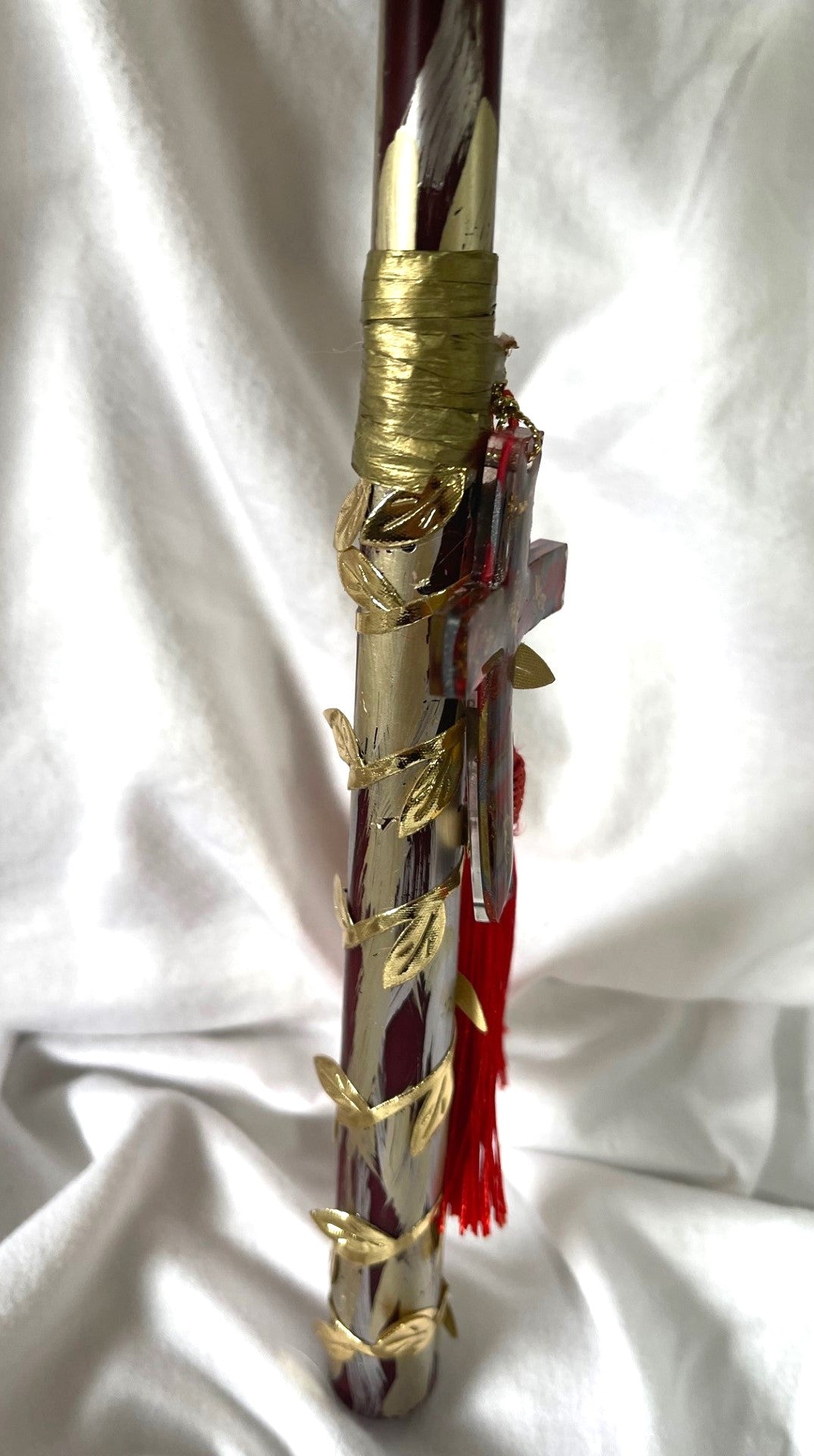Red Silver & Gold Cross Lambatha Orthodox Easter Candle 30cm