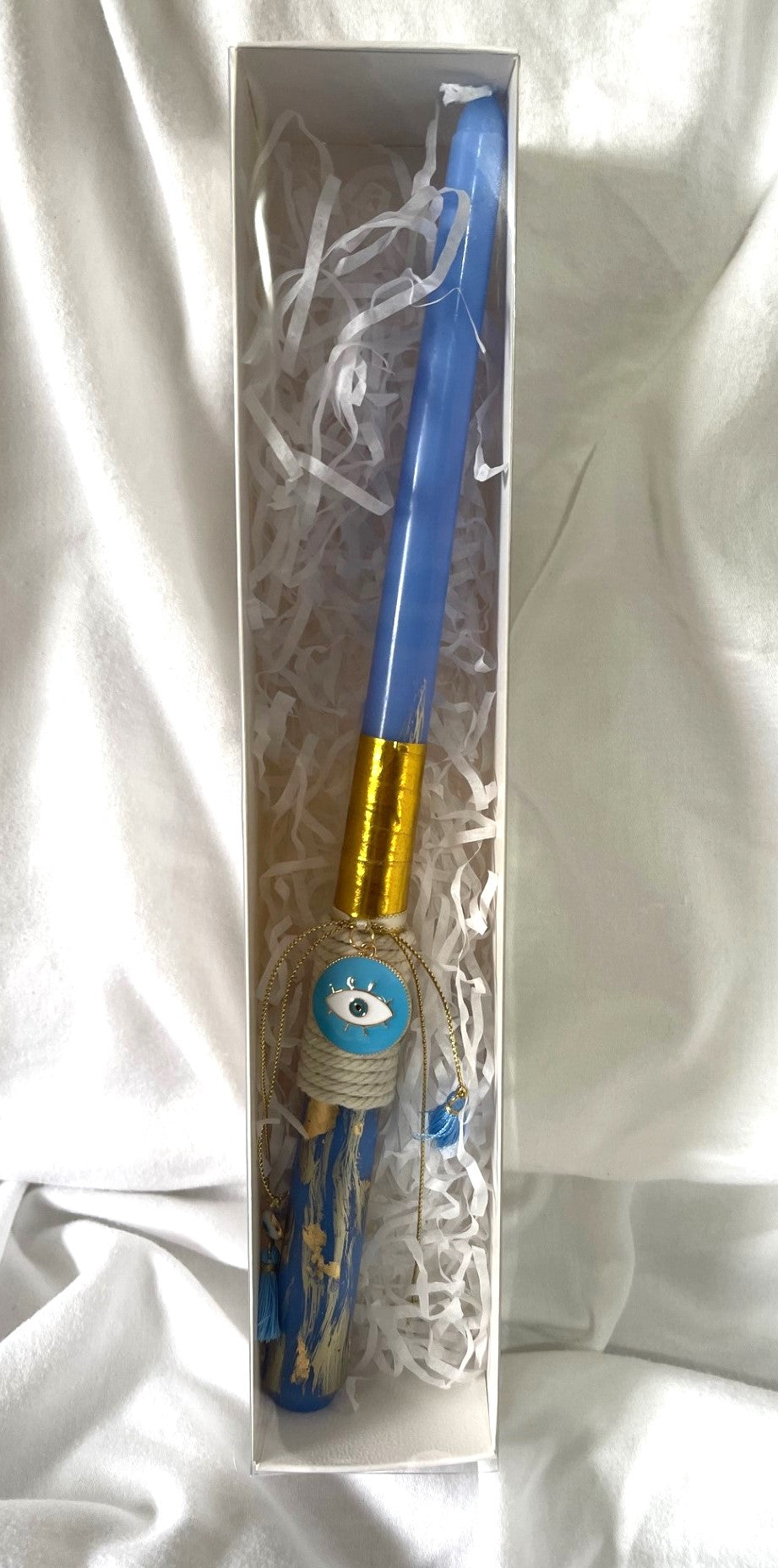 Evil Eye Blue Palm Lambatha Orthodox Easter Candle 30cm