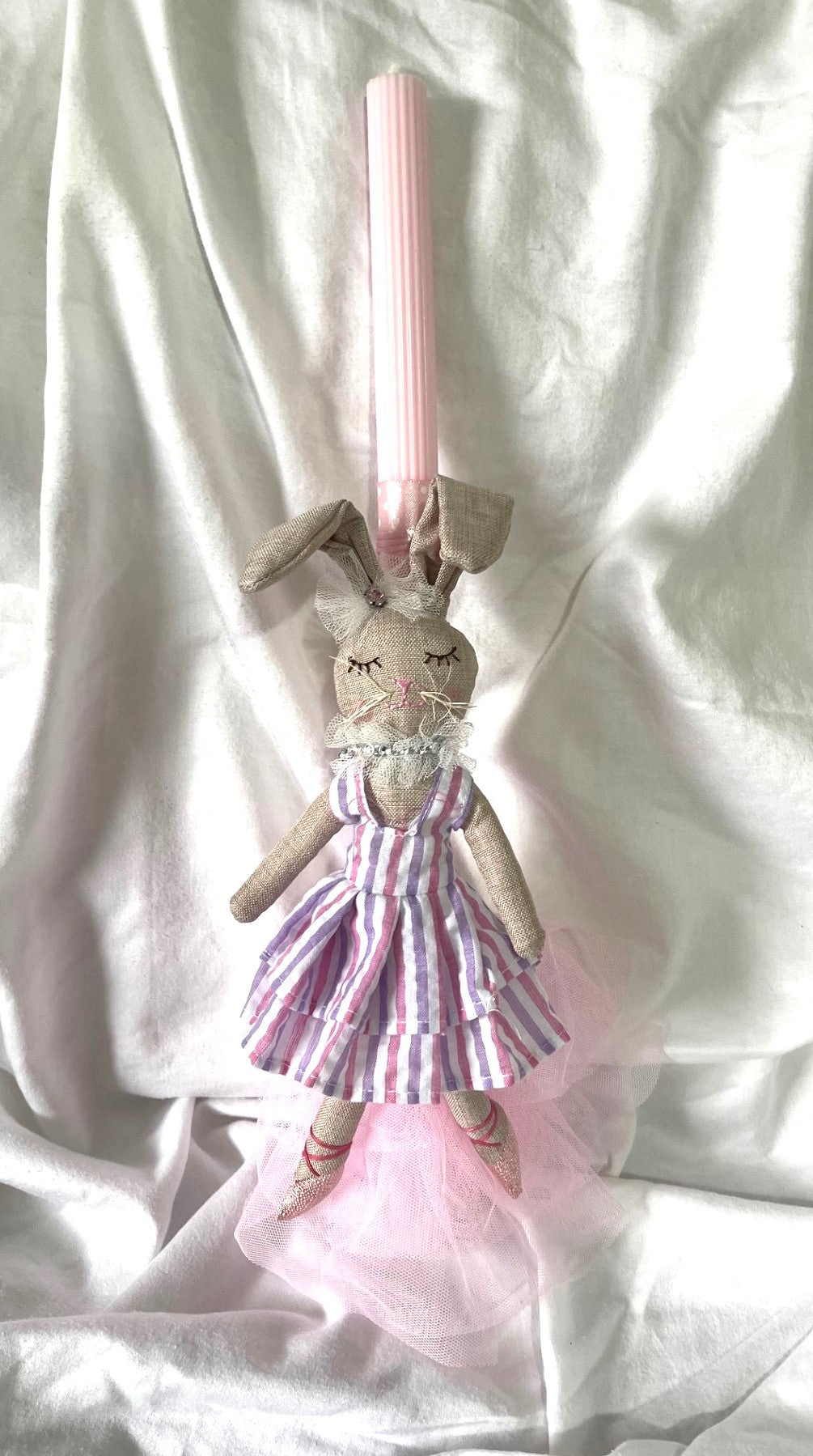 Stuffed Bunny (Pink/Purple) Palm Sunday / Lambatha Easter Candle 40cm (LARGE)