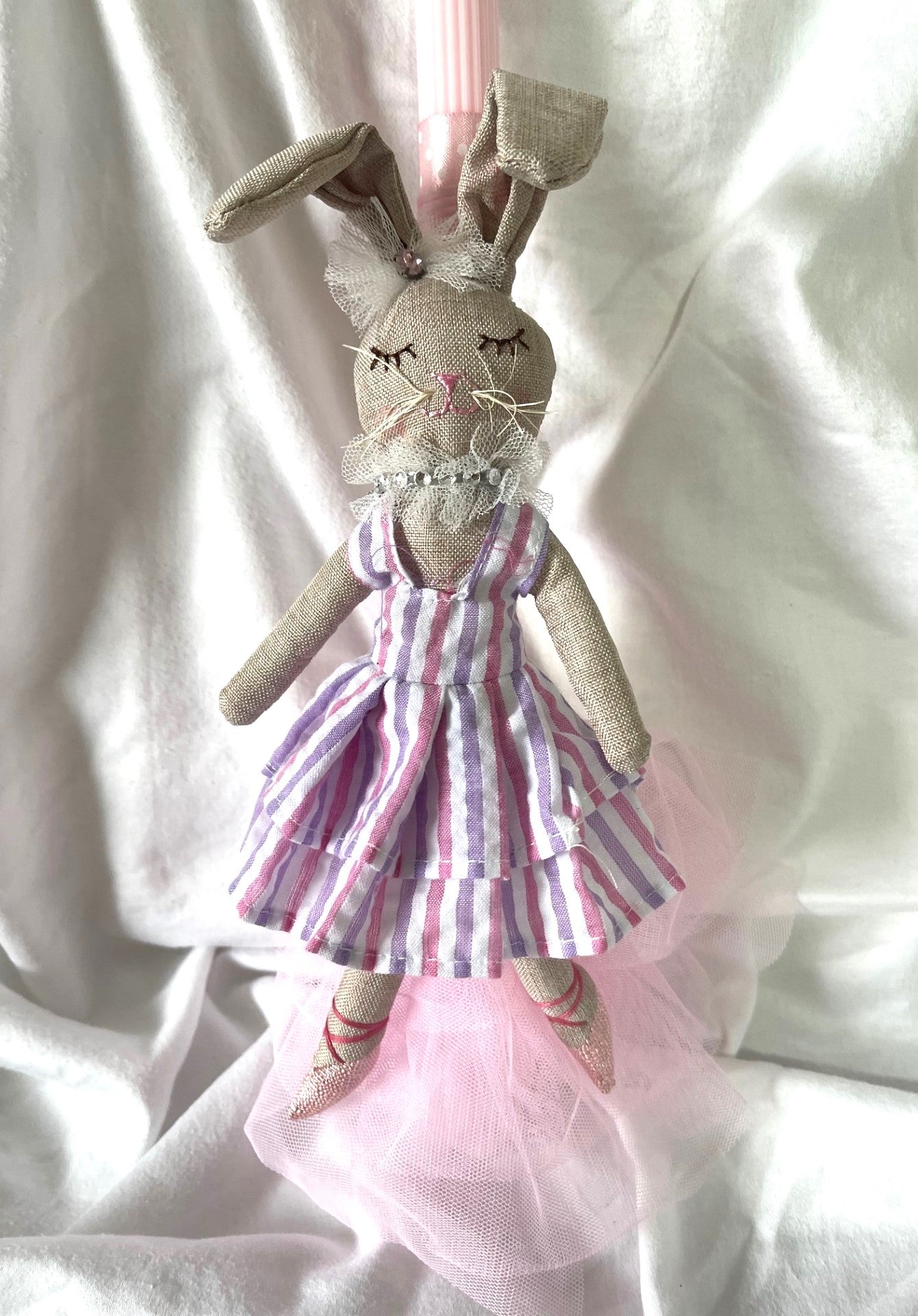 Stuffed Bunny (Pink/Purple) Palm Sunday / Lambatha Easter Candle 40cm (LARGE)