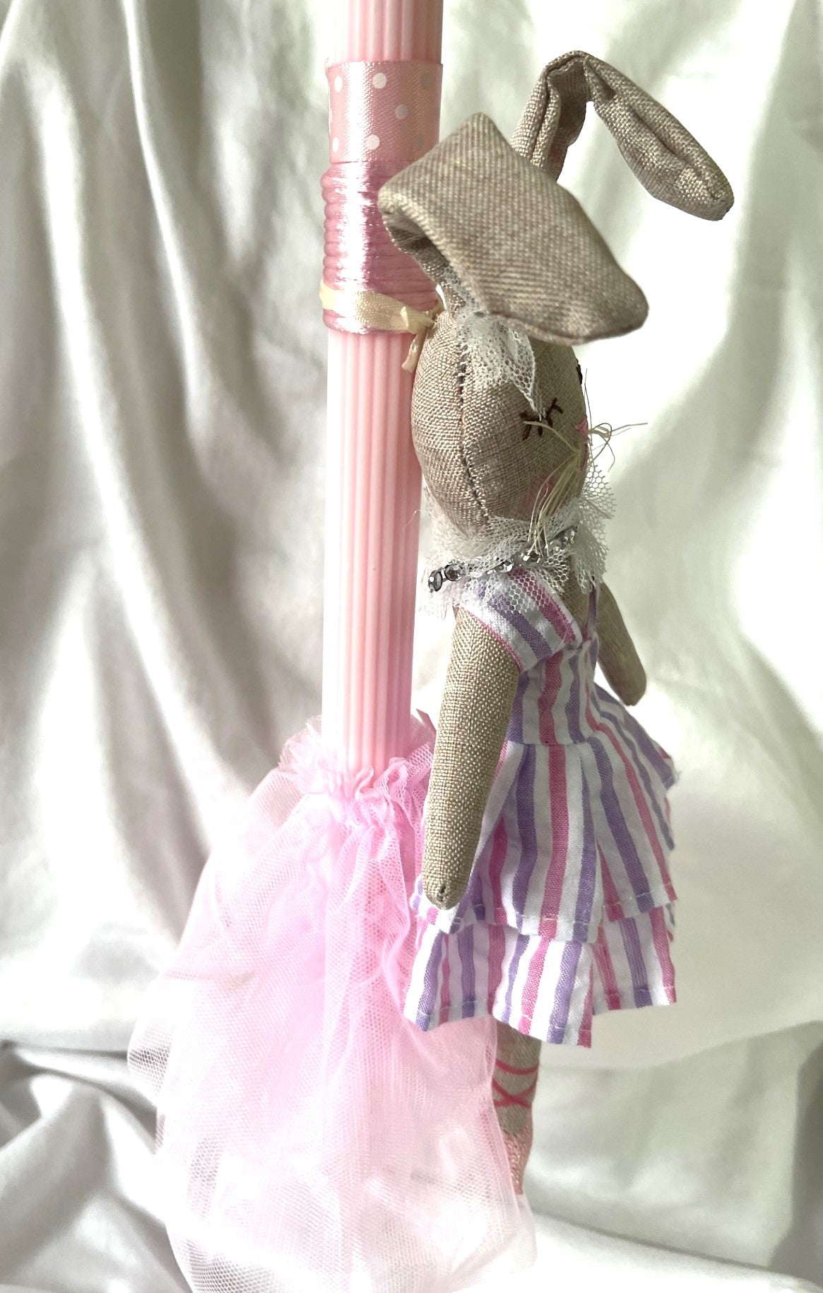 Stuffed Bunny (Pink/Purple) Palm Sunday / Lambatha Easter Candle 40cm (LARGE)