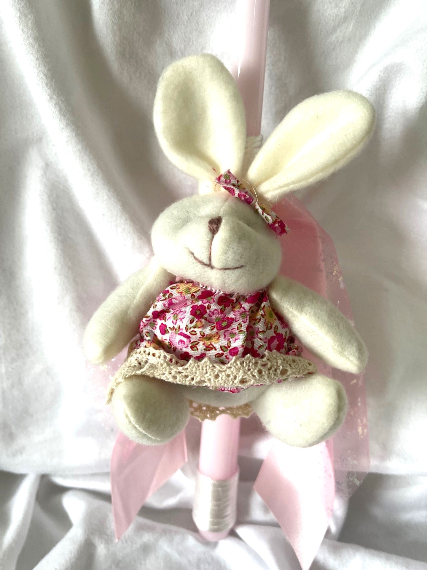 Stuffed Bunny (Pink) Easter Candle - Palm Sunday / Lambatha 30cm (MEDIUM)