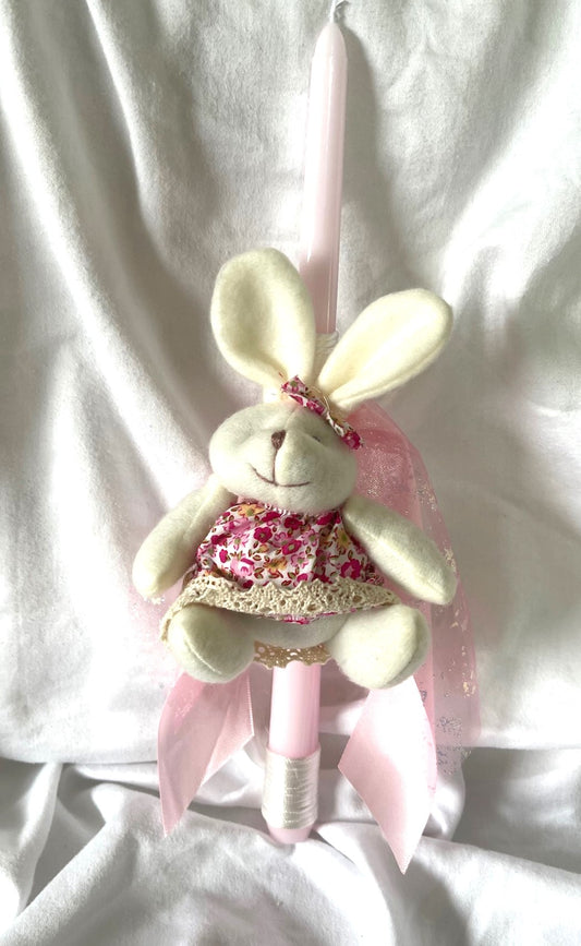 Stuffed Bunny (Pink) Easter Candle - Palm Sunday / Lambatha 30cm (MEDIUM)