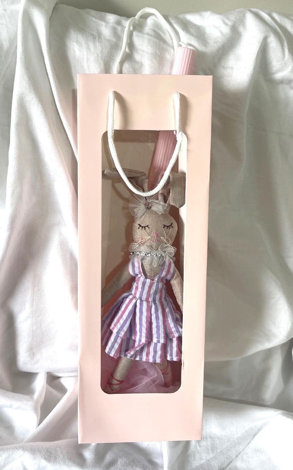 Stuffed Bunny (Pink/Purple) Palm Sunday / Lambatha Easter Candle 40cm (LARGE)