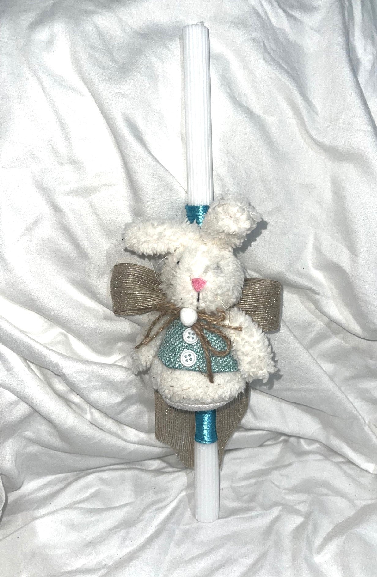 Stuffed Bunny (Blue/White) Palm Sunday / Lambatha Easter Candle 40cm (LARGE)