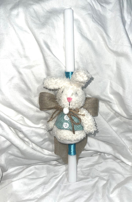 Stuffed Bunny (Blue/White) Palm Sunday / Lambatha Easter Candle 40cm (LARGE)