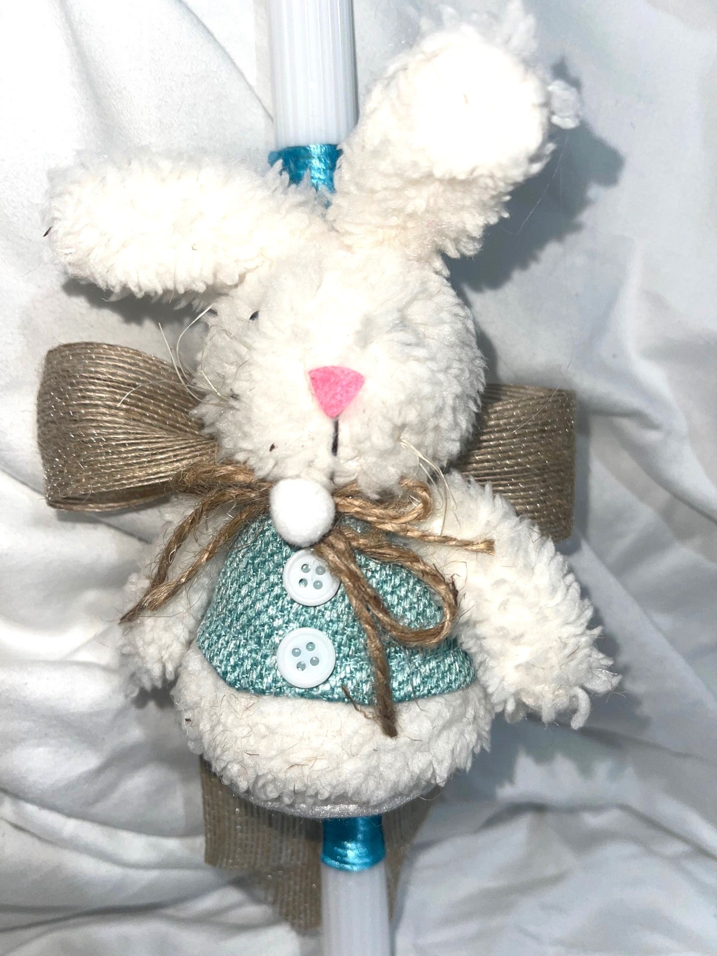Stuffed Bunny (Blue/White) Palm Sunday / Lambatha Easter Candle 40cm (LARGE)