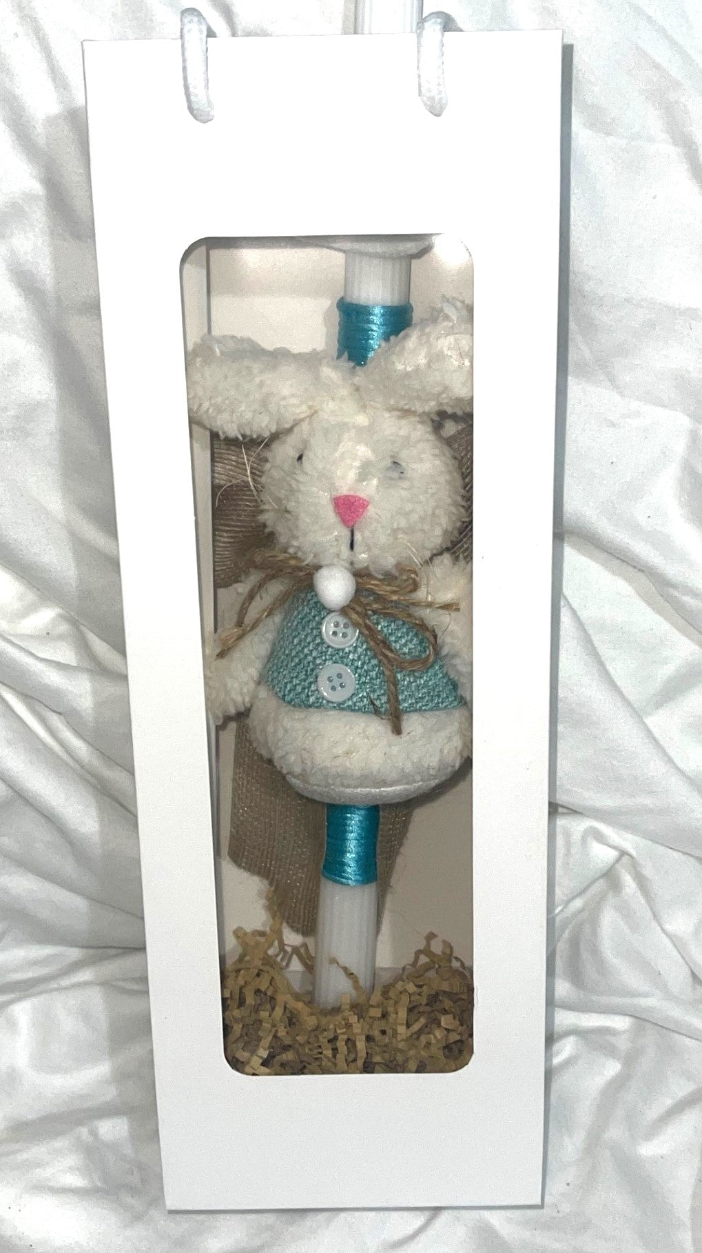 Stuffed Bunny (Blue/White) Palm Sunday / Lambatha Easter Candle 40cm (LARGE)