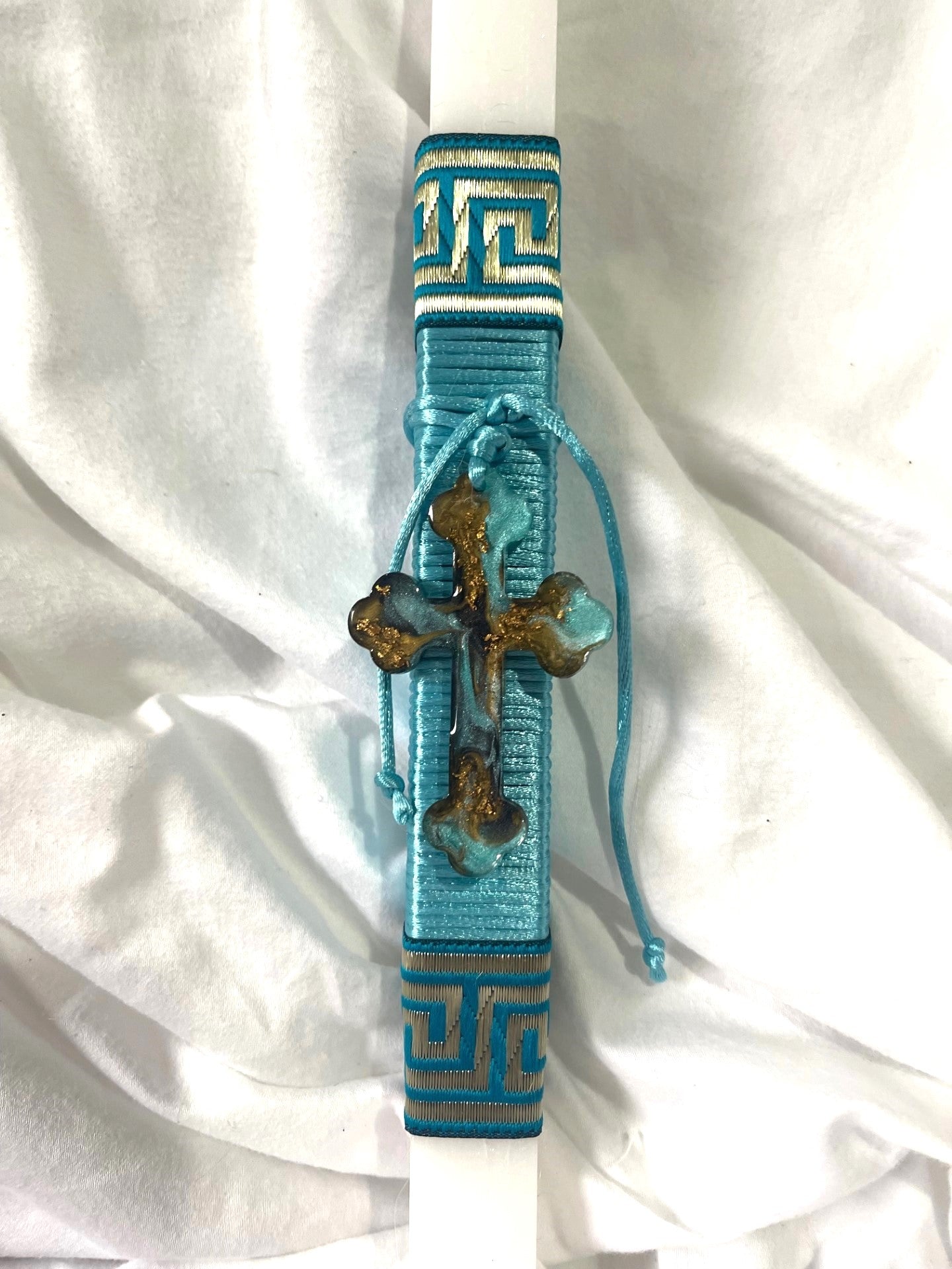Aqua Resin Cross Lambatha Orthodox Easter Candle 40cm (LARGE)