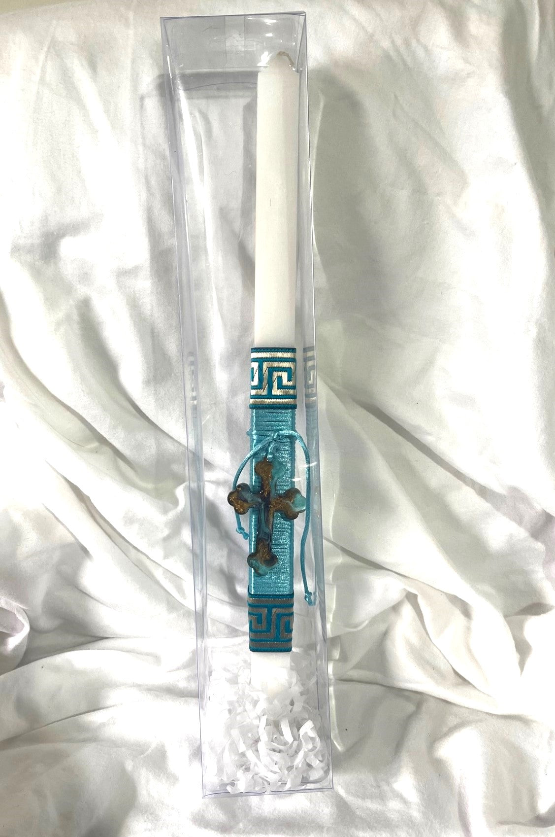 Aqua Resin Cross Lambatha Orthodox Easter Candle 40cm (LARGE)
