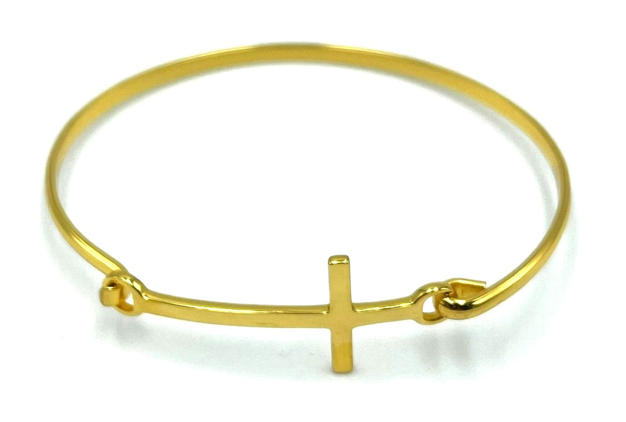 18k Gold Plated Side Cross Bangle