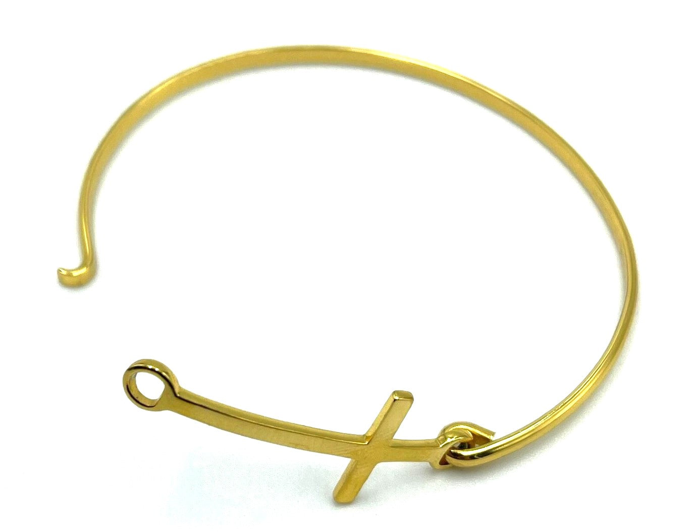 18k Gold Plated Side Cross Bangle