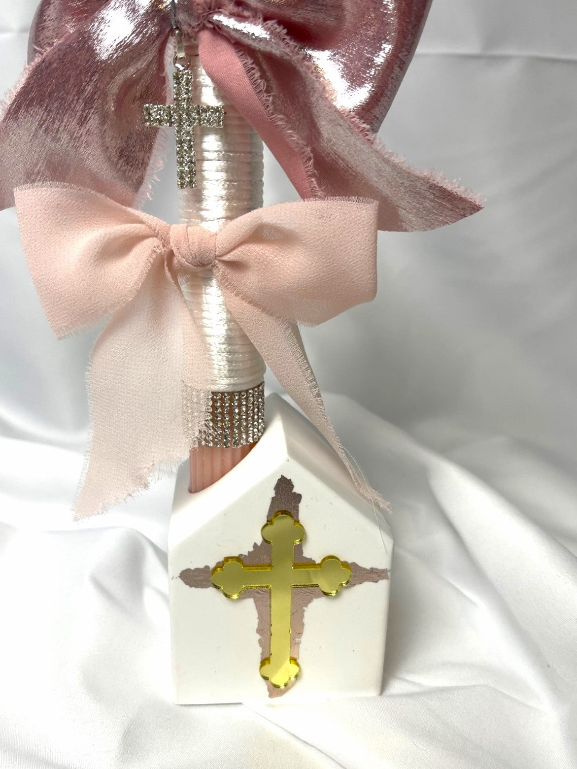 Sparkly Angelic Pink Easter Candle - Palm Sunday / Lambatha 40cm (LARGE)