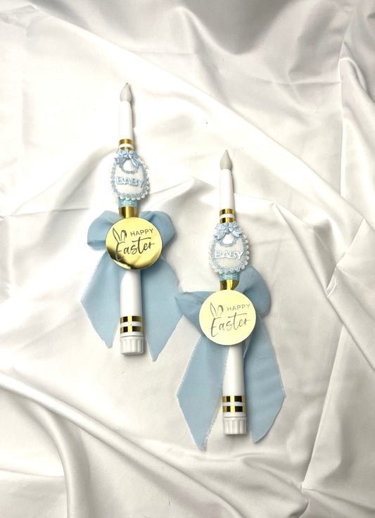 Flameless Battery Happy Easter Candle- Blue - Lambathes / Palm Sunday 28cm (SMALL)