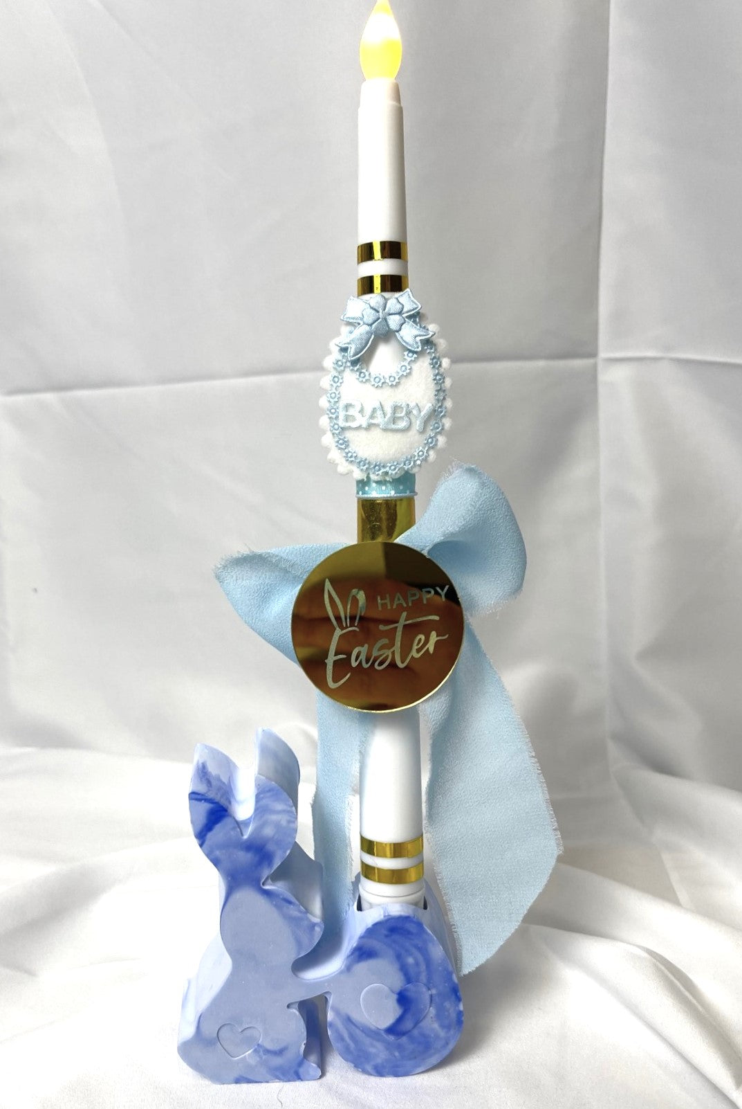 Flameless Battery Happy Easter Candle- Blue - Lambathes / Palm Sunday 28cm (SMALL)