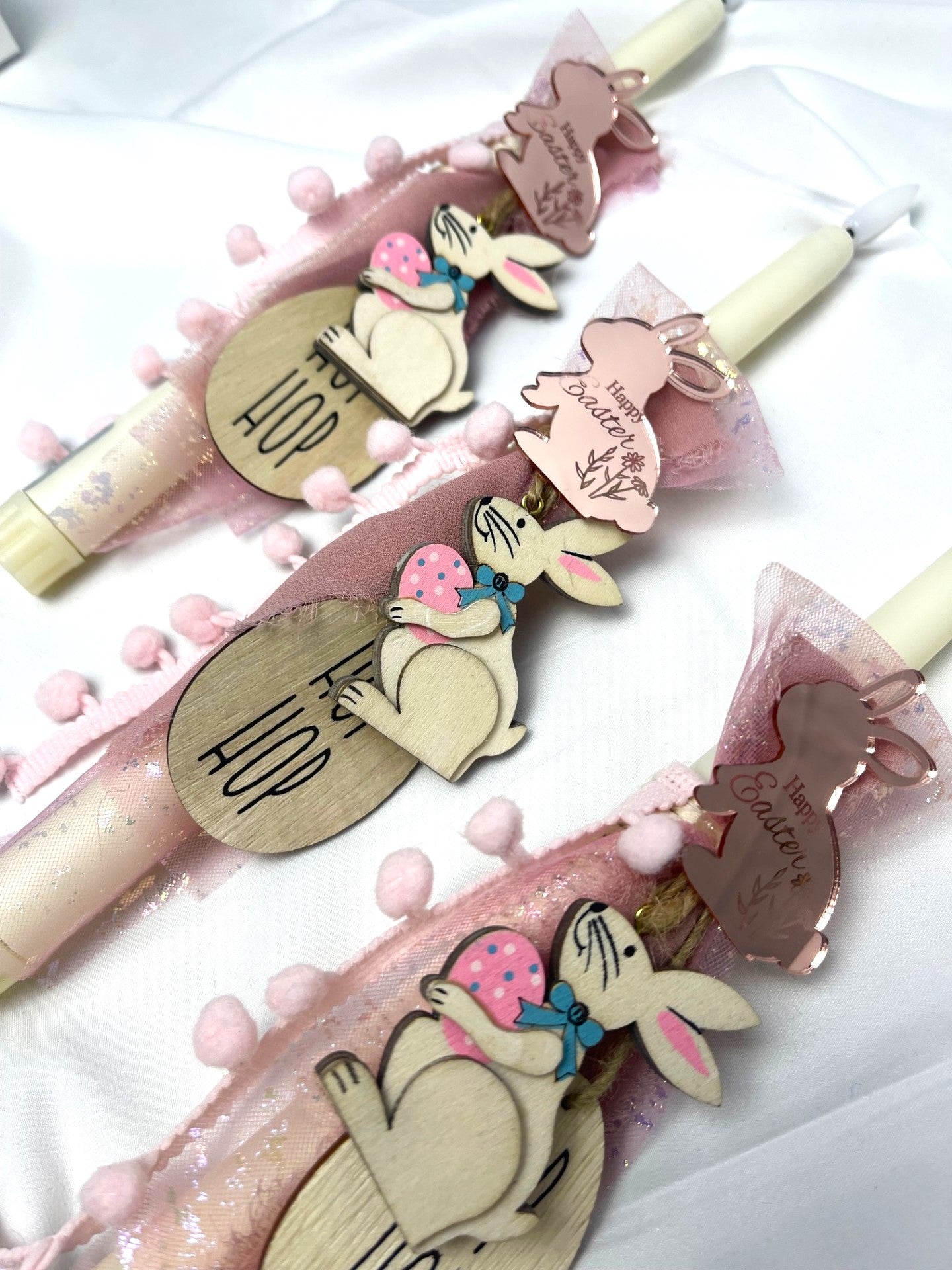 Flameless Battery Easter Candle - Pink Bunny - Lambathes / Palm Sunday 28cm (SMALL)