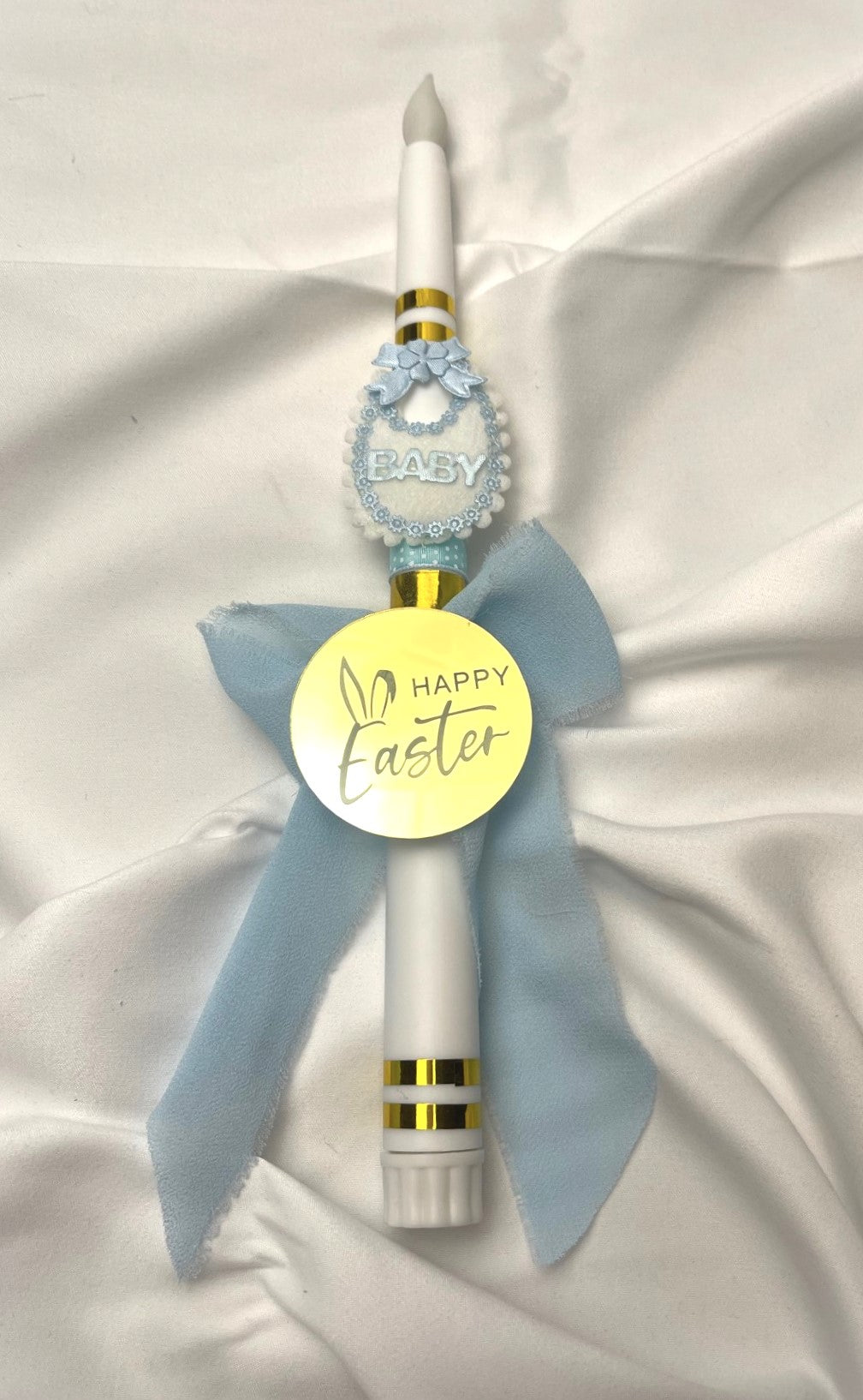 Flameless Battery Happy Easter Candle- Blue - Lambathes / Palm Sunday 28cm (SMALL)