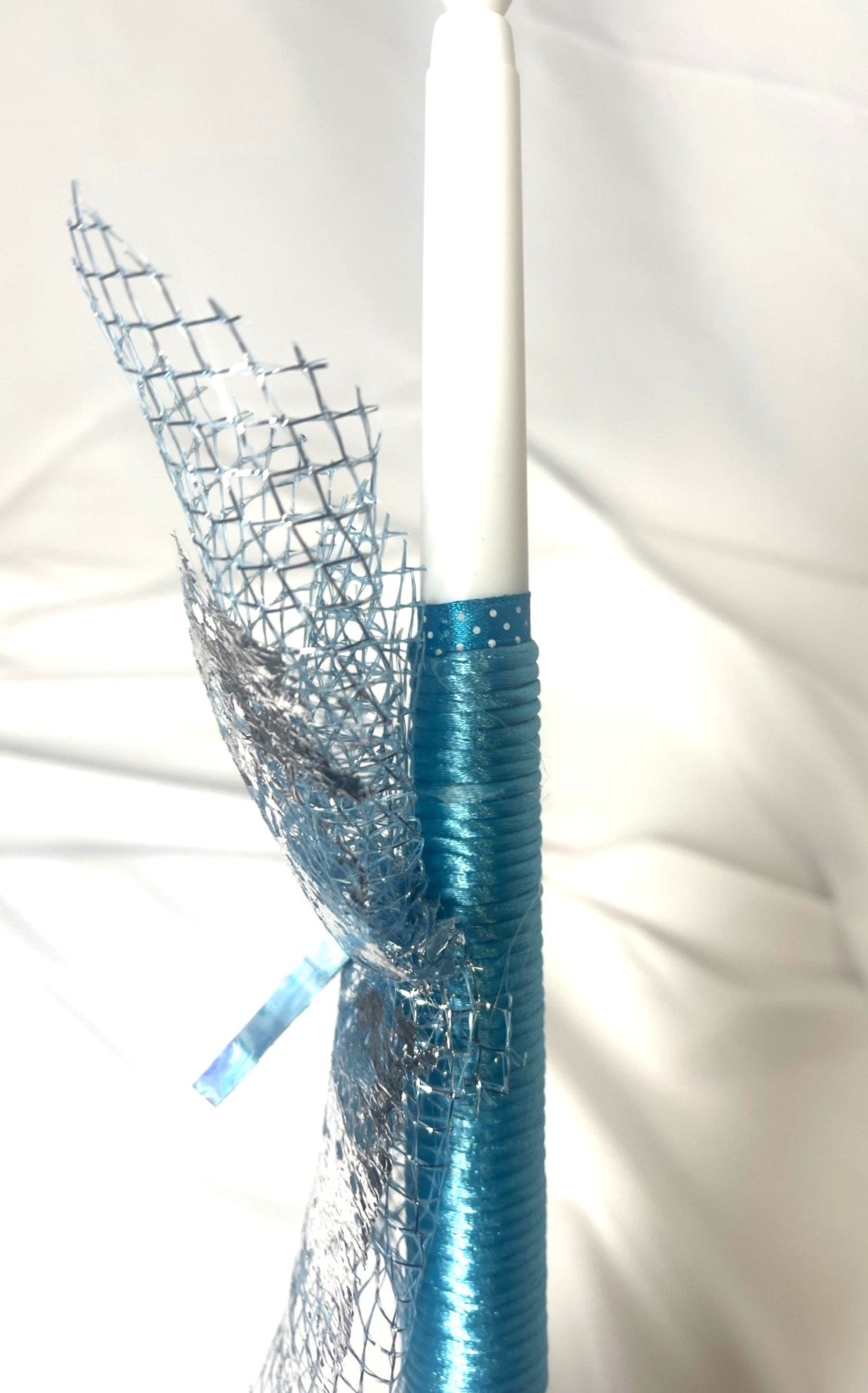 Flameless Battery Easter Candle- Blue Cross - Lambathes / Palm Sunday 28cm (SMALL)